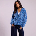 Women's Fluffy Chunky Knit Cardigan with V-Neck Fashion Glam