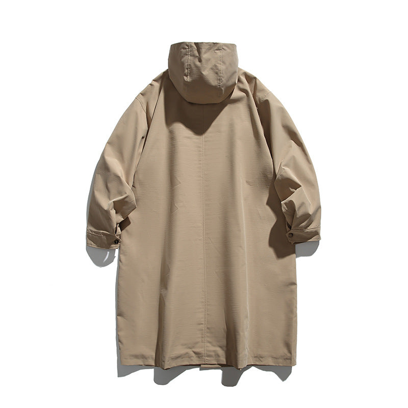 Unisex Longer Hooded Coat in Boxy Cut with Concealed Button Placket and Large Flap Pockets Fashion Glam