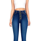Women's high-waisted shaping flared jeans with visible button placket Fashion Glam