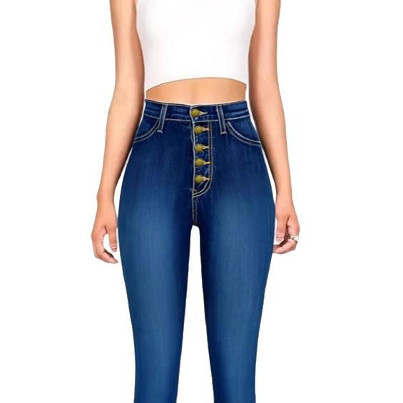 Women's high-waisted shaping flared jeans with visible button placket Fashion Glam