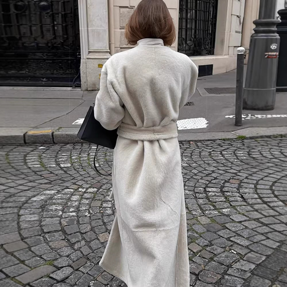 Women's Cozy Longline Teddy Coat with Clean-Cut Silhouette and Hidden Snap Placket Fashion Glam