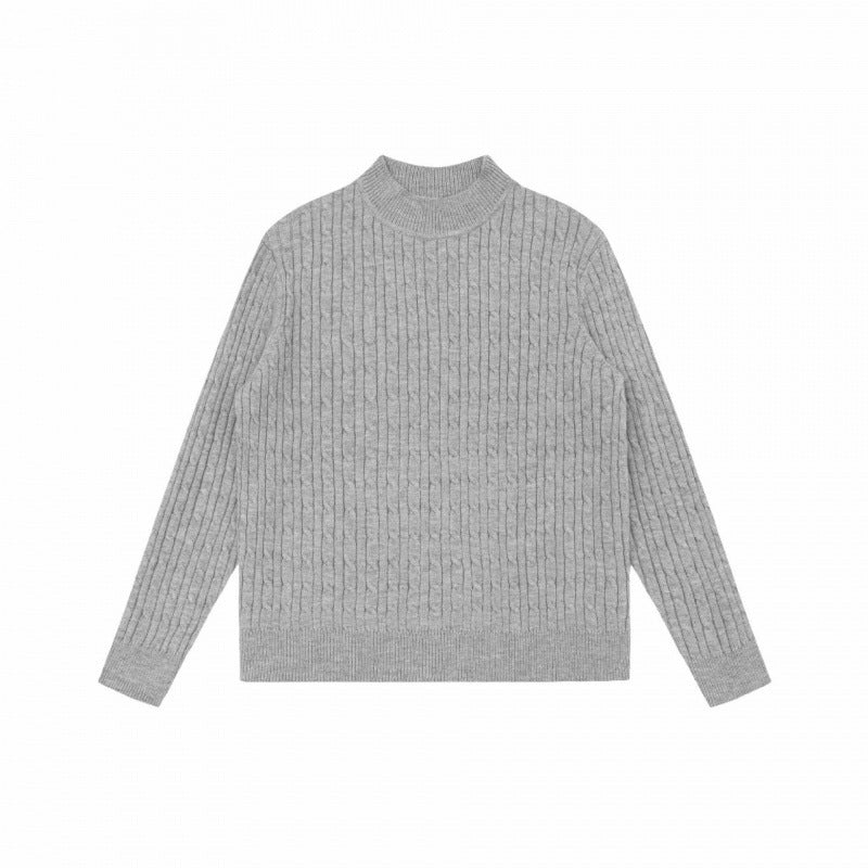 Unisex Oversize Cable Knit Sweater with Short Stand-Up Collar and Ribbed Hem Fashion Glam
