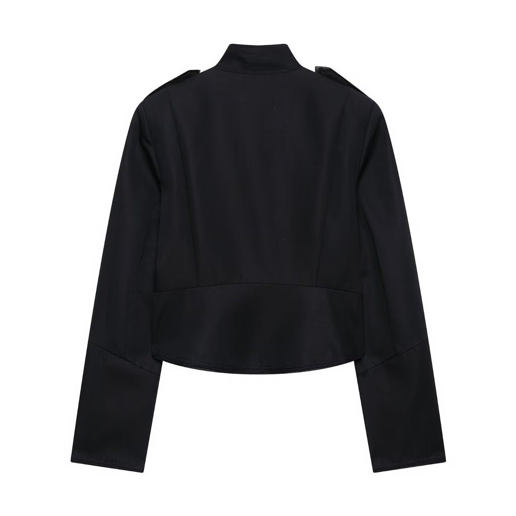 Women Short Cut Parade Jacket with Stand-Up Collar and Decorative Trimming Fashion Glam