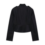 Women Short Cut Parade Jacket with Stand-Up Collar and Decorative Trimming Fashion Glam
