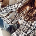 Women's Checked Boucle Shirt Jacket in Oversized Shacket Style with Chest Pockets Fashion Glam