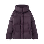 Women's short cut oversized quilted jacket with high collar and hood Fashion Glam