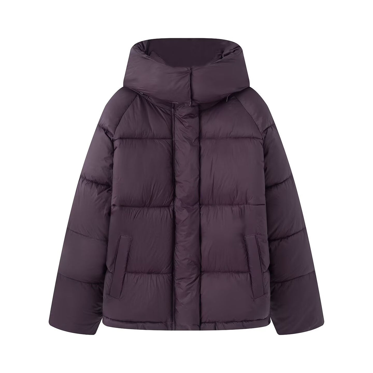 Women's short cut oversized quilted jacket with high collar and hood Fashion Glam