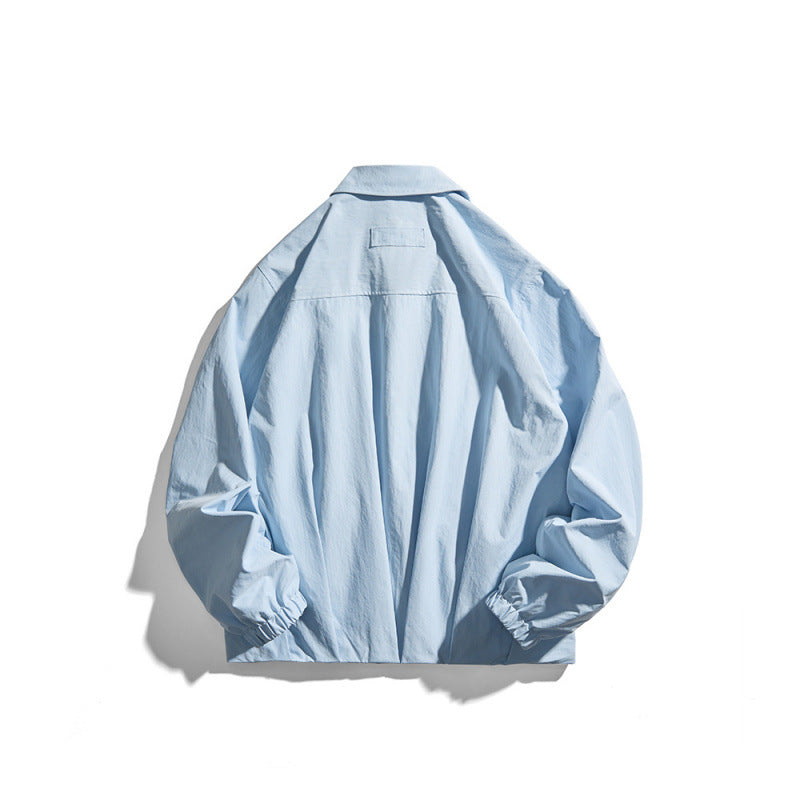 Unisex Lightweight Overshirt Jacket in Boxy Cut with Shirt Collar and Elastic Sleeve Cuffs Fashion Glam