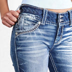 Women tight High-Waist Skinny Jeans with visible contrast stitching Fashion Glam