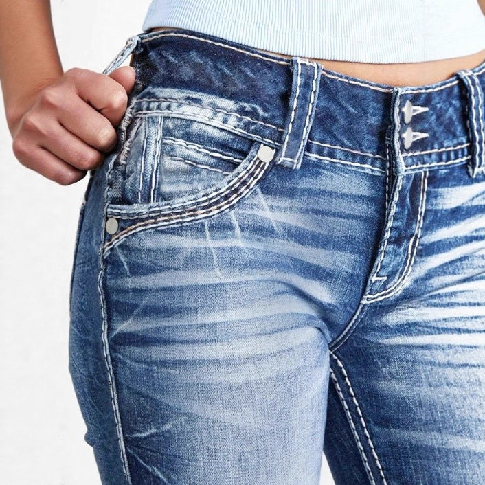 Women tight High-Waist Skinny Jeans with visible contrast stitching Fashion Glam