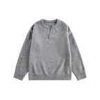 Unisex Boxy fine knit pullover with half Henley opening, round neck and ribbed finishes Fashion Glam