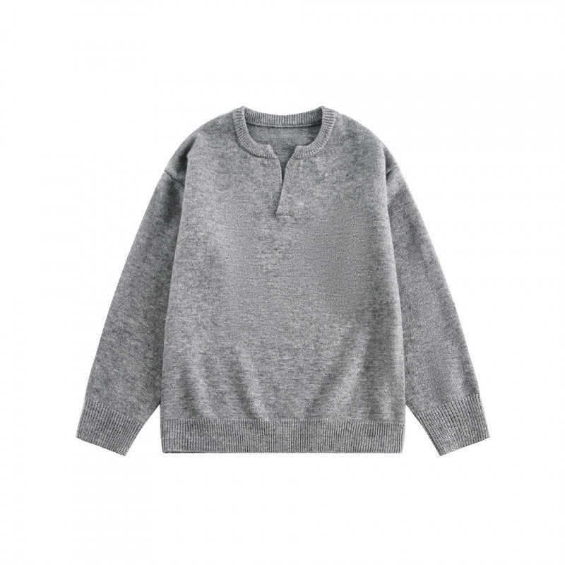 Unisex Boxy fine knit pullover with half Henley opening, round neck and ribbed finishes Fashion Glam