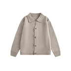 Unisex Boxy Knit Cardigan with Shirt Collar and Continuous Button Placket Fashion Glam
