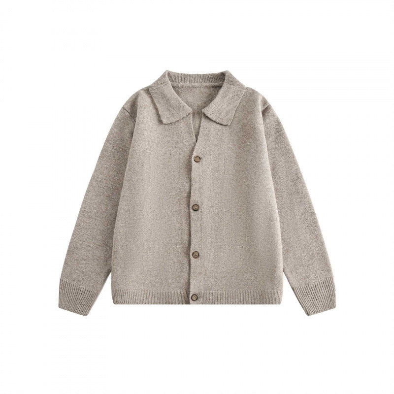 Unisex Boxy Knit Cardigan with Shirt Collar and Continuous Button Placket Fashion Glam