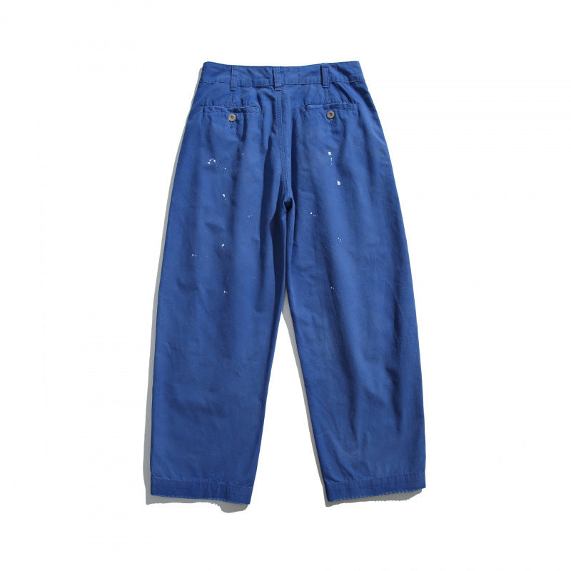 Men's Wide Workwear Pants with High Waist, Patch Pockets and Paint-Splatter Design Fashion Glam