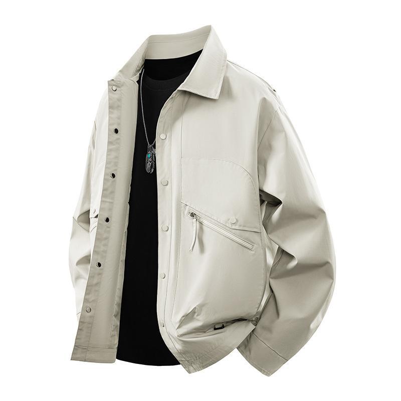 Men's overshirt coach jacket in urban utility style with snap button placket and angled zip pocket Fashion Glam