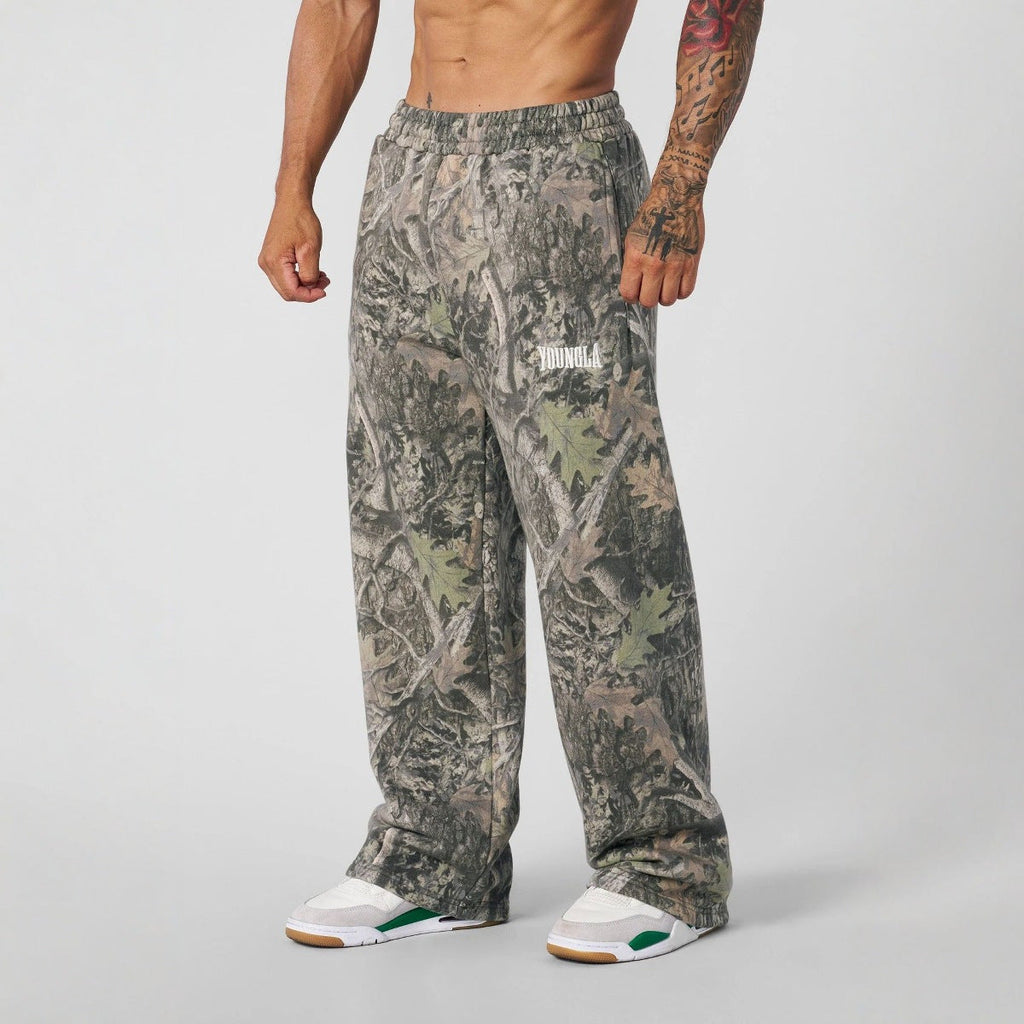 Men's wide camouflage joggers with elastic comfort waistband and thigh logo Fashion Glam