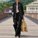 Women's Lightweight Linen Two-Piece Set with Loose Shirt Blouse and Wide High-Waist Pants Fashion Glam