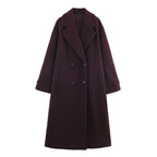 Women's Double-Breasted Oversized Coat with Notched Lapels and In-seam Pockets Fashion Glam