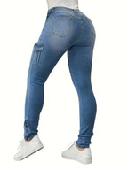 Women's High-waisted Stretch Cargo Jeggings with Slim Fit and Side Cargo Pocket Fashion Glam