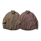 Men's Oversize Cord Shirt with Vertical Stripes, Chest Pocket and Rounded Hem Fashion Glam