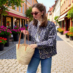 Women Boxy quilted short jacket with floral all-over print and round neck Fashion Glam