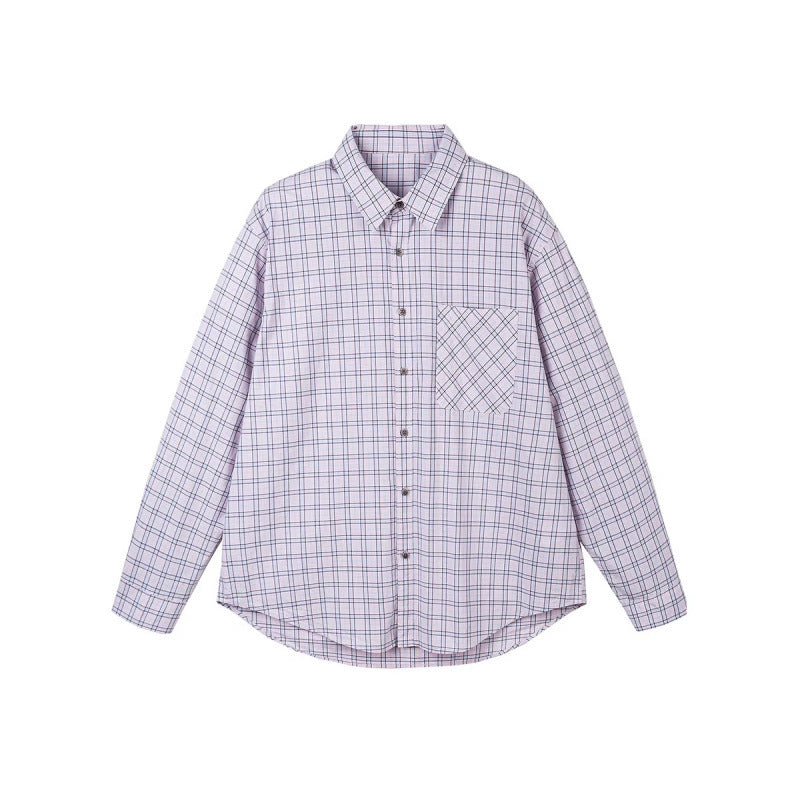 Women Checked Oversize Shirt with Asymmetrical Chest Pocket and Rounded Hem Fashion Glam