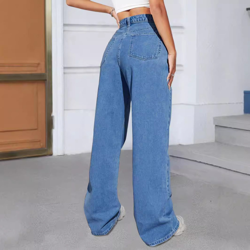 Women Wide Jeans Pants with Butterfly Print Fashion Glam