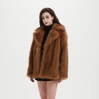 Ladies Boxy Short Coat made of dense long-fiber synthetic fur with open front Fashion Glam