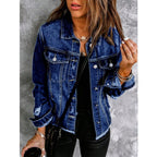 Women Tailored Denim Jacket with Destroyed Accents, Patch Pockets, and Visible Quilted Stitching Fashion Glam