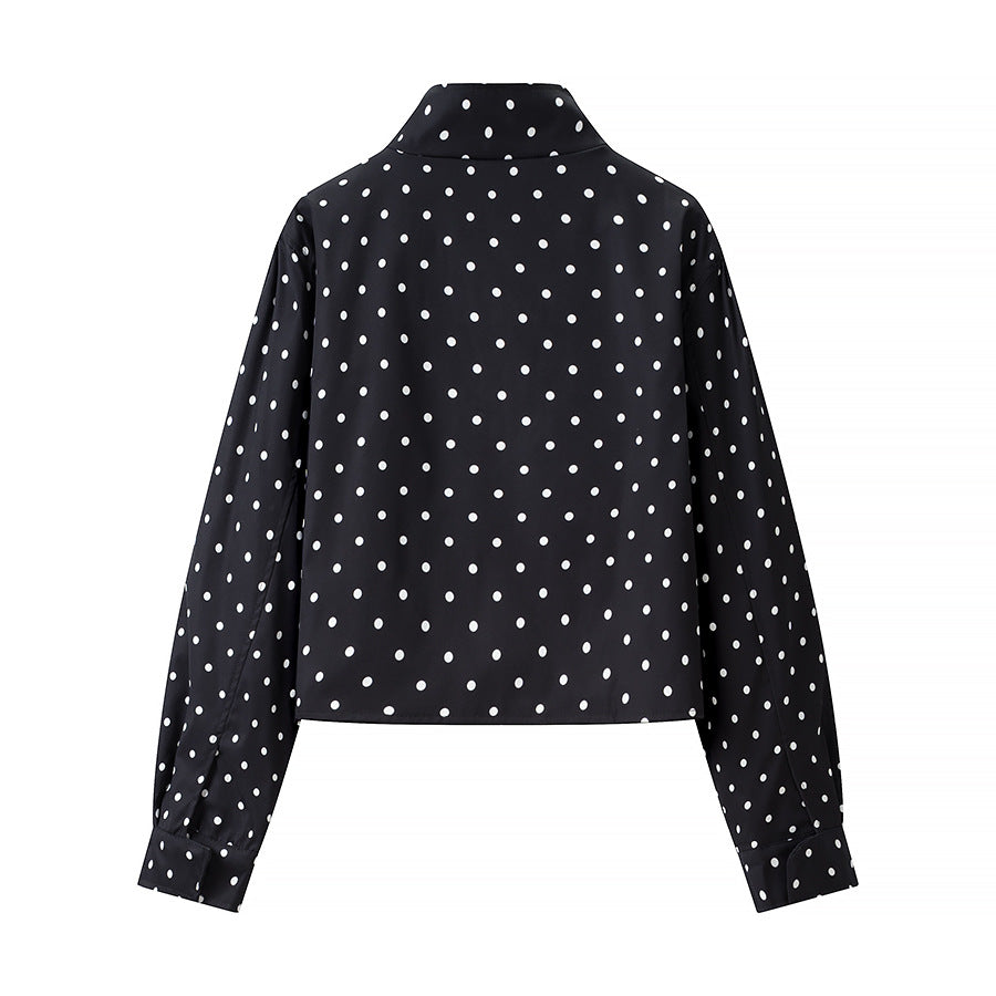 Women's short dotted jacket in blouson style with stand-up collar and balloon sleeves Fashion Glam