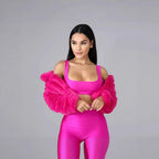 Women Cropped Faux Fur Blouson with tailored cut, stand-up collar and soft teddy finish Fashion Glam