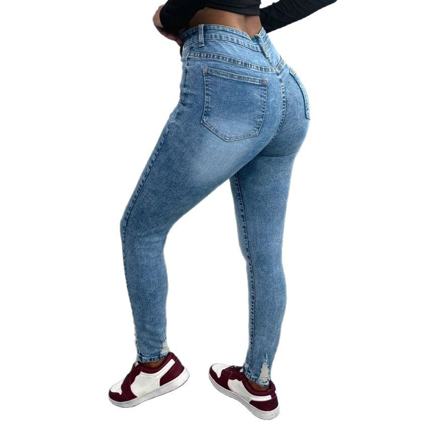 Women's high-waisted Sculpting Skinny Jeans with visible decorative button placket and ankle-length sculpting fit Fashion Glam