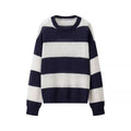 Women Striped Oversize Knit Sweater with Round Neck Fashion Glam