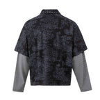 Unisex Layered Look Polo Shirt with Studded Collar, Graphic Print and Striped Sleeves Fashion Glam