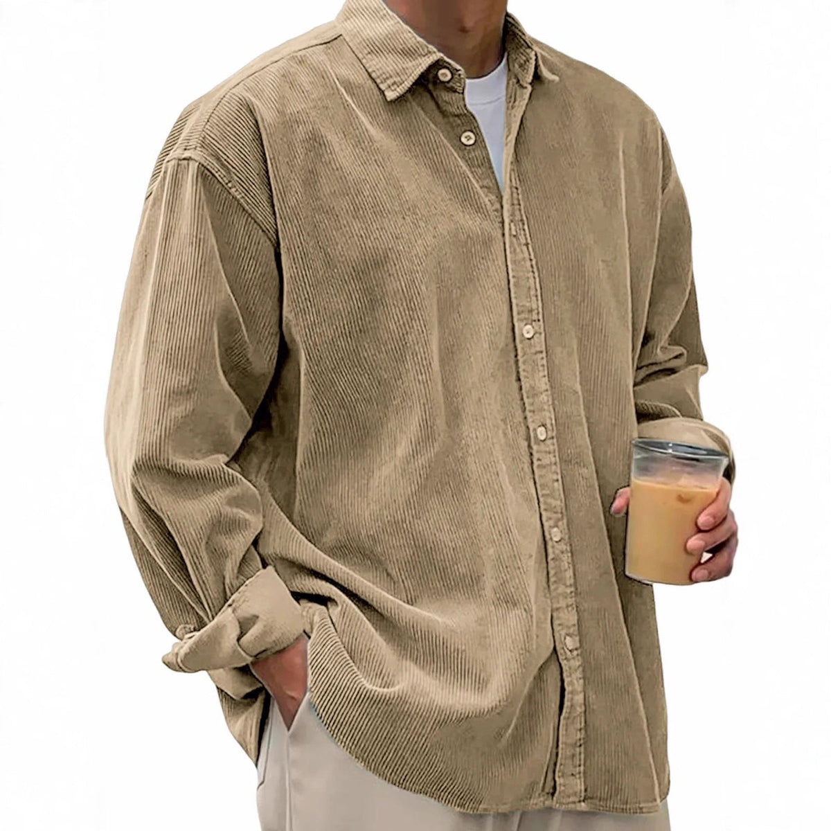 Men's casual cord shirt made of fine ribbed fabric with oversized fit Fashion Glam