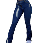 Ladies Low-Crossover-Flared-Jeans with sculpting cut and asymmetrical waistband Fashion Glam