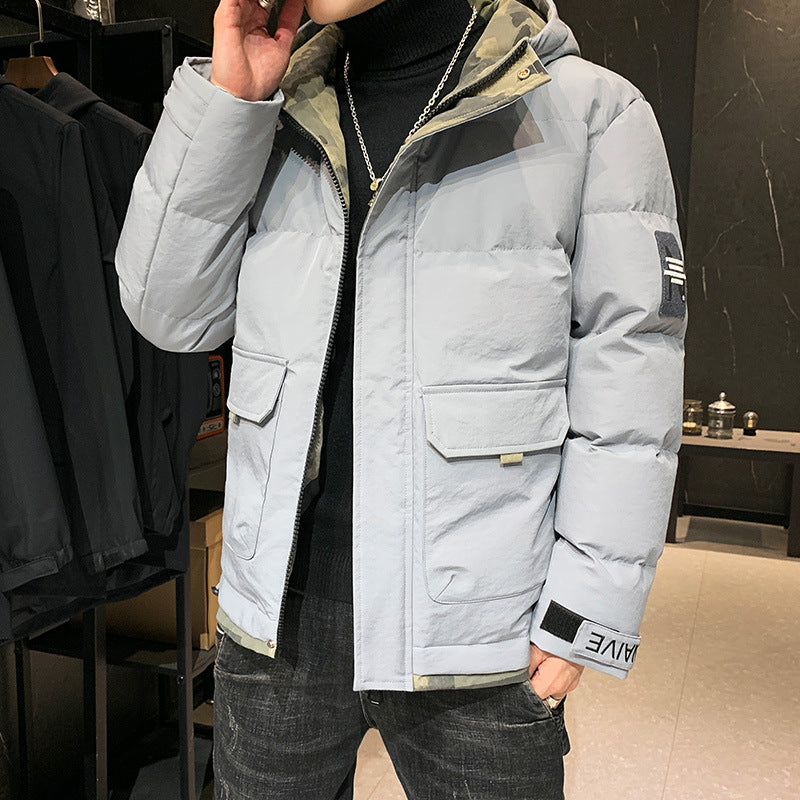 Men's quilted hooded jacket with flap pockets and adjustable Velcro cuffs Fashion Glam