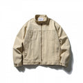 Men's Boxy Canvas Jacket with Stand-Up Collar, Zipper and Seam Panels Fashion Glam