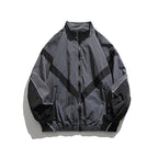 Men's Lightweight Oversize Windbreaker Jacket with Chevron Panels, Stand Collar and Elastic Hem Fashion Glam