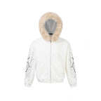Unisex Oversize hoodie jacket with faux fur trim, zipper and graphic sleeves Fashion Glam