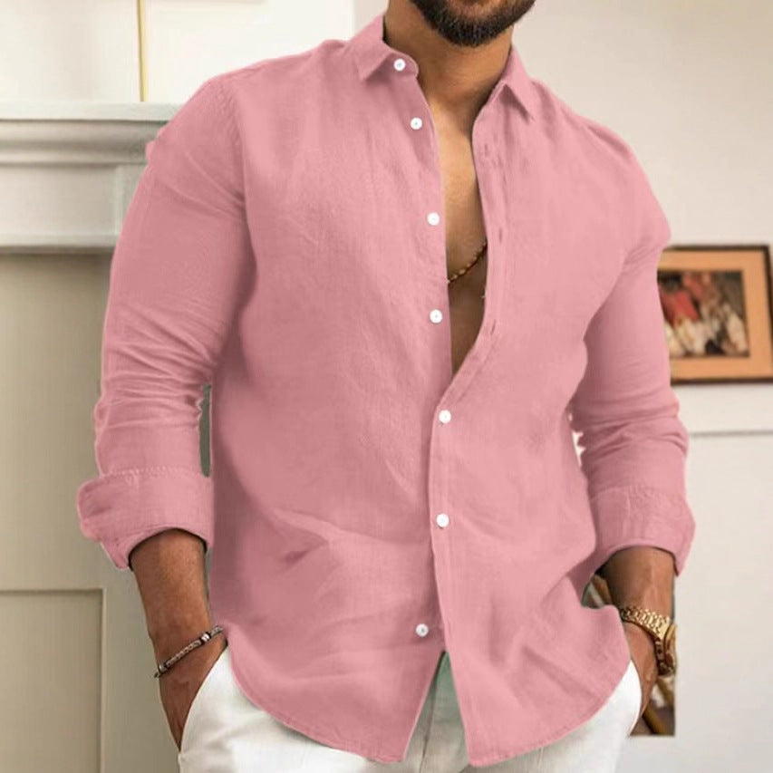 Men's Loose Linen Shirt with Round Hem and Breathable Texture Fashion Glam