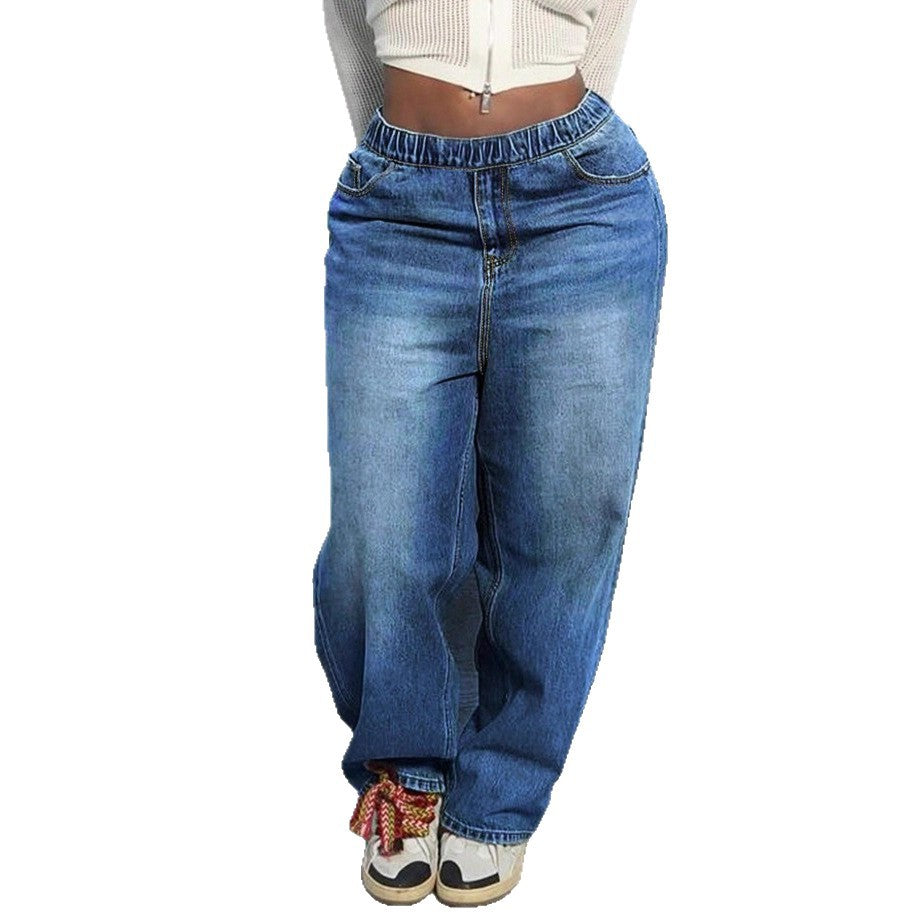Women's wide Relaxed-Fit jeans with elastic waistband and casual fit Fashion Glam