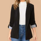 Ladies slim fit blazer with three-quarter sleeves and rolled cuffs Fashion Glam