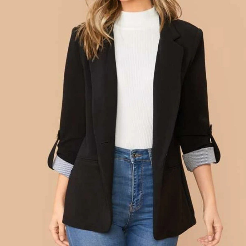 Ladies slim fit blazer with three-quarter sleeves and rolled cuffs Fashion Glam