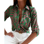 Women's satin blouse with graphic all-over print and tailored fit Fashion Glam
