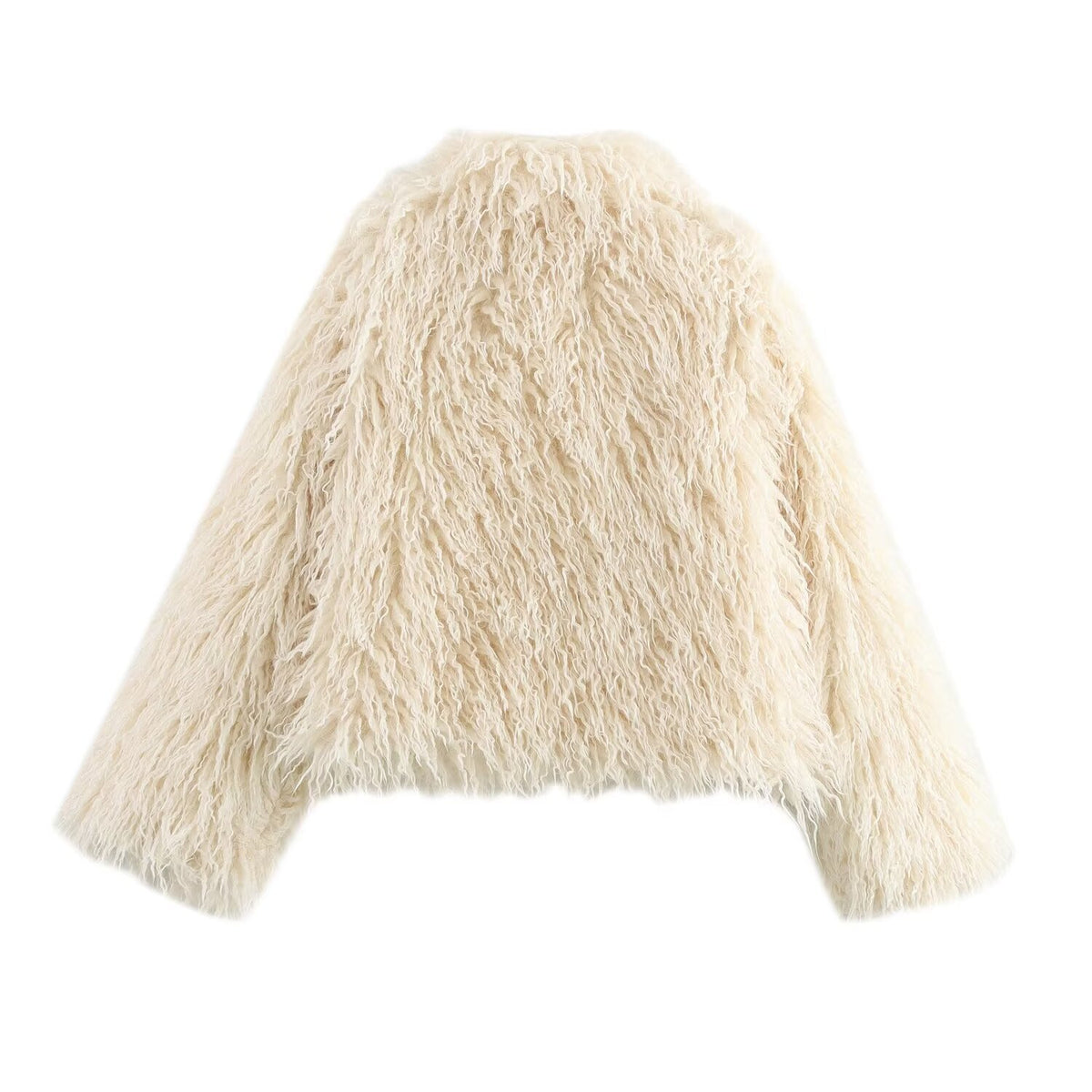 Women short cut shaggy faux fur jacket with voluminous shawl collar Fashion Glam