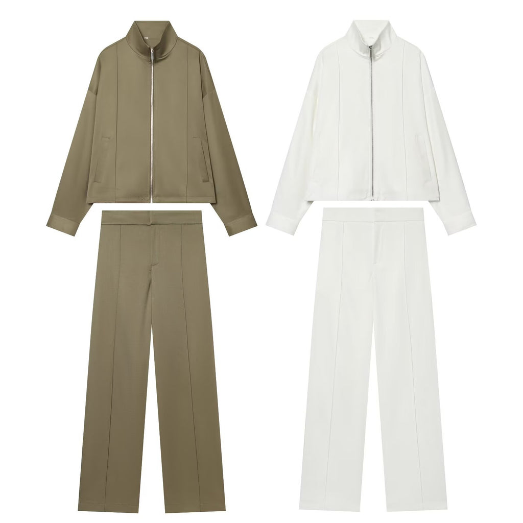 Women's High-Waisted Loose Suit Trousers with Crease and Straight Leg Fashion Glam