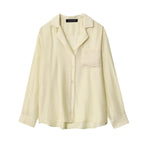 Women's Loose Satin Shirt with Notched Collar and Embroidered Chest Pocket Fashion Glam