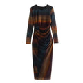 Women's Figure-Hugging Midi Dress with Side Draping and Round Neckline Fashion Glam
